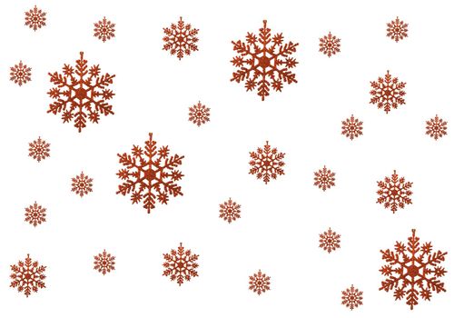 a few of red snowflakes on the white background