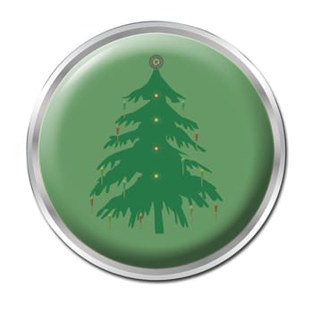 a green button with a christmas tree