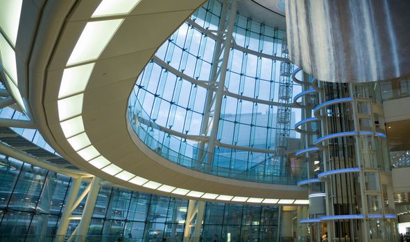 interior of modern futuristic building - public hall of japanese airport