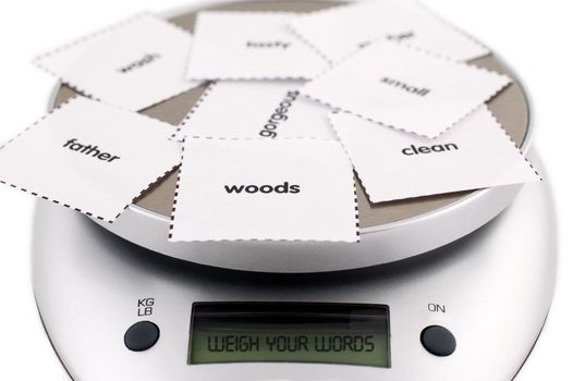 Digital scale weighing words with blank dispaly
