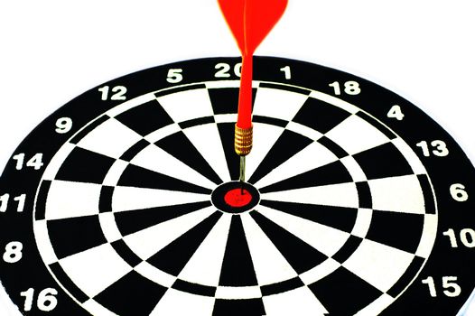 Red dart against black and white dartboard