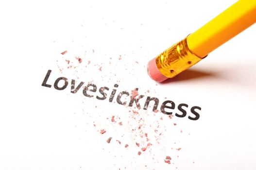 lovesickness or love concept with pencil and eraser on white