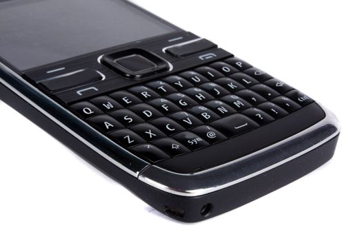 A QWERTY keyboard of a smartphone, on white background.