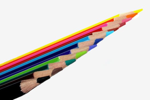 A team of colorful pencils, on white background.