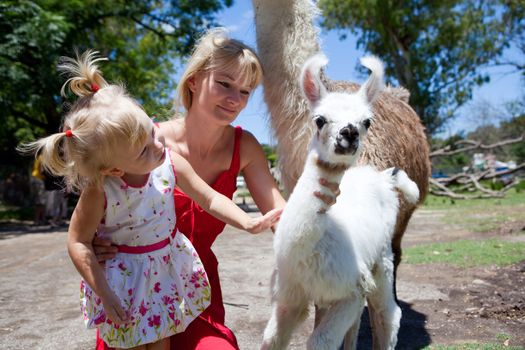 lama child and mom and girl with her mom