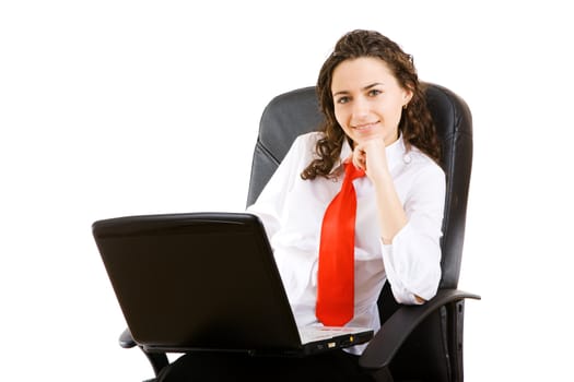 business woman in armchair with notebook