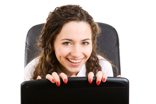 business woman in armchair with notebook