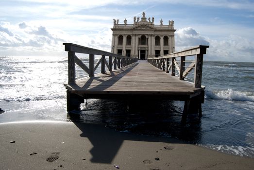 Surrealism.Photomontage of  St John's Basilica of Rome