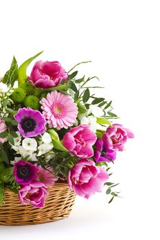 colorful flowers in a basket