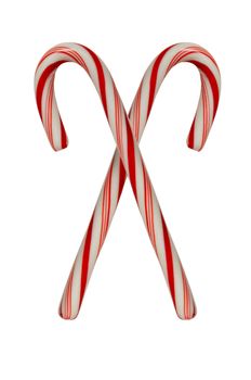 Two crossed candy canes on white background