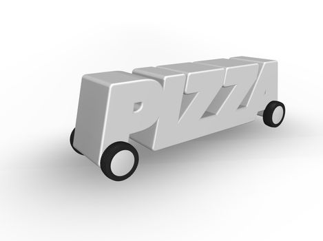 the word pizza on wheels - 3d illustration