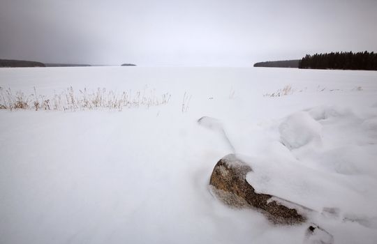 Snow Lanscape on Waskesui Lake in Winter Saskatchewan