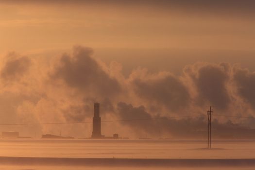 Potash Mine in WInter at Sunset