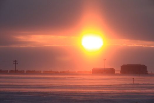 Winter Blizzard and train Canada