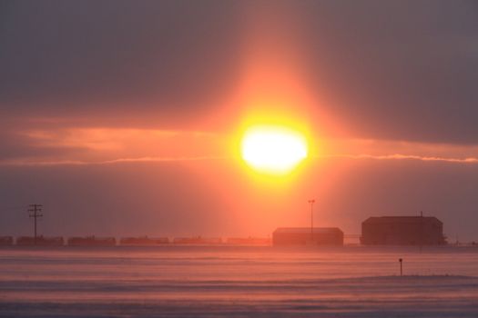 Winter Blizzard and train Canada