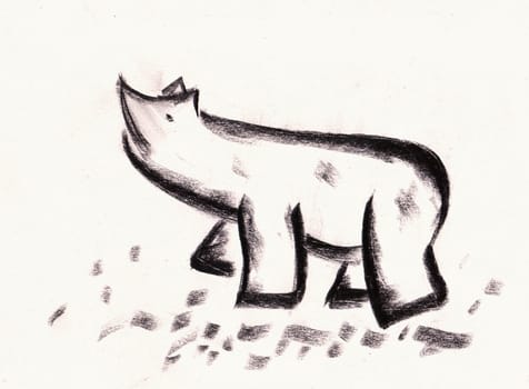 Polar bear freehand drawing by charcoal on white isolated.