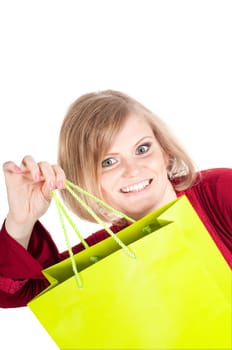 Beautiful woman with shopping bags isolated onwhite