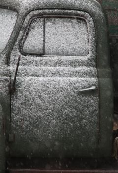 Old Vintage Truck in Winter Storm Saskatchewan