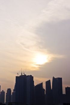 Silhouette of a city view in Sunset under construction