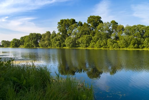 River view on summer with blue sky