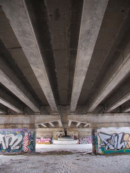 Graffiti under the bridge of the highway 