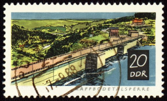 GDR - CIRCA 1960s: A stamp printed in GDR (East Germany) shows Rappbode dam, circa 1960s