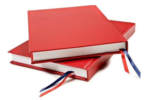 Red notebook on a pure white background with space for text