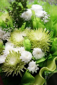 Bouquet from green and white chrysanthemums
