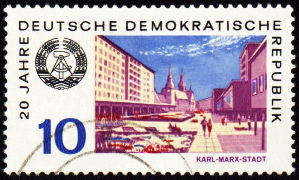 GDR - CIRCA 1969: a stamp printed in GDR (East Germany), shows Karl-Marx-Stadt in East Germany, circa 1969