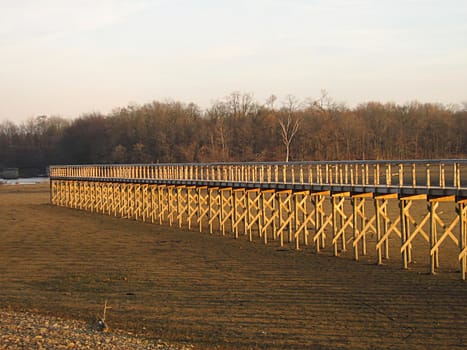 A photograph of a pier near a waterway.