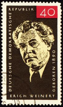 GDR - CIRCA 1965: A stamp printed in GDR (East Germany) shows german writer and public figure Erich Weinert (1890-1953), circa 1965