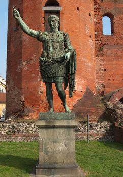 Caesar Augustus monument at Palatine towers in Turin, Italy