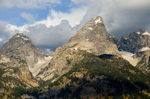 The Middle Teton (left) and Grand Teton (center), Grand Teton National Park, Wyoming, USA