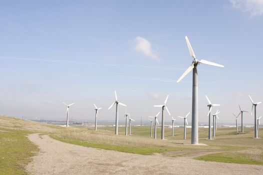 Alternate energy power source wind generator farm in California 