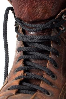 Closeup view of boot with black laces
