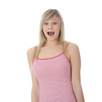 Young woman screaming, isolated on white
