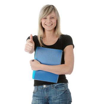 Student girl isolated on white background
