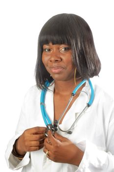 young african american doctor isolated on white background