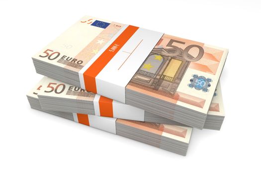 three packet of 50 Euro notes with bank wrapper - 5.000 Euros each