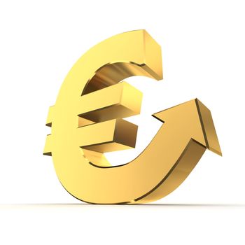 shiny golden metallic euro symbol with an arrow up