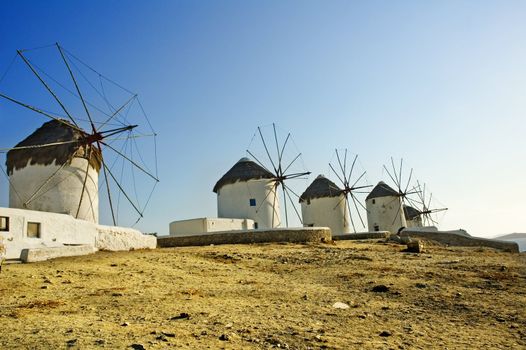 Old windmills on the greek island of Mykonos