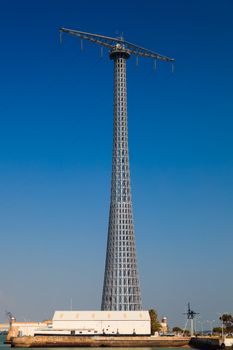 Communications tower with a beautiful blue sky