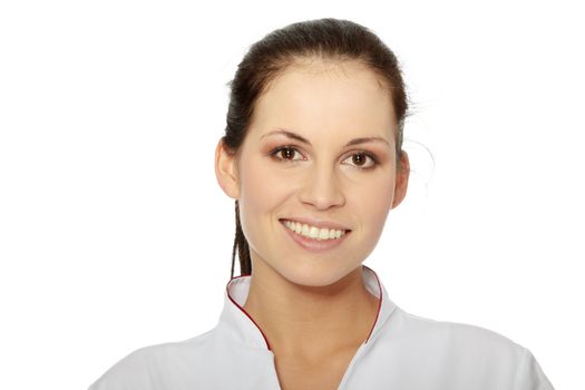 Young female doctor or nurse isolated on white background