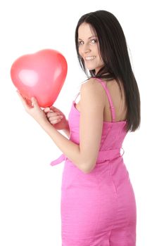 Young caucasian woman with heart shaped balloon