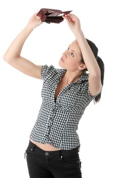 Young caucasian woman with wmpty wallet - broke
