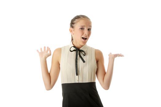 Teen woman portrait isolated on white background