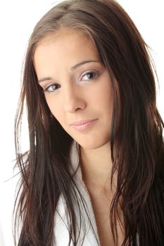Close-up, portrait of a beautiful woman getting ready for the spa treatment