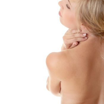 Back pain concept (neck pain) isoalted on white