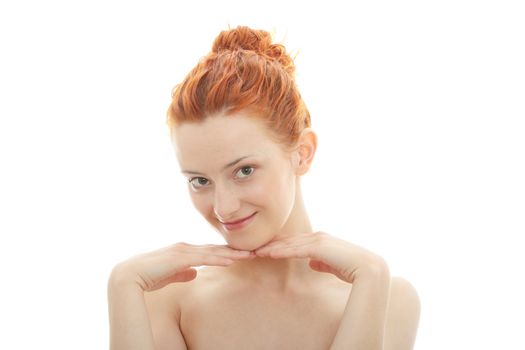 Beautiful young redhead portrait, isolated on white