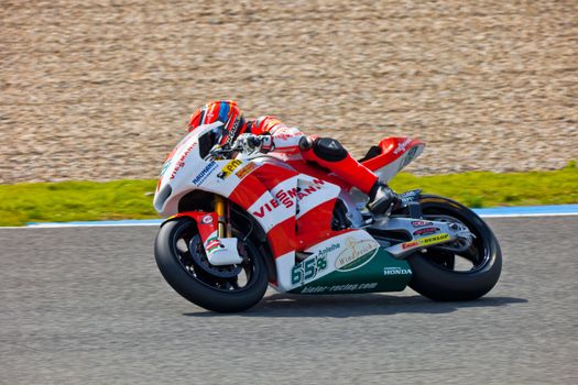 JEREZ DE LA FRONTERA, SPAIN - MAR 5: Moto2 pilot Stefan Bradl races on the official training of the world championship of MotoGP on Mar 5, 2011, in Jerez de la Frontera, Spain